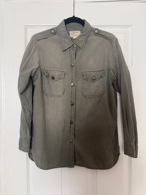 Women’s Military-Style Button-Up Shirt — Olive Green
